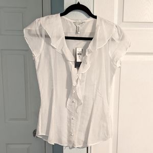 NWT Banana Republic Silk Blend White Ruffle Blouse - XS